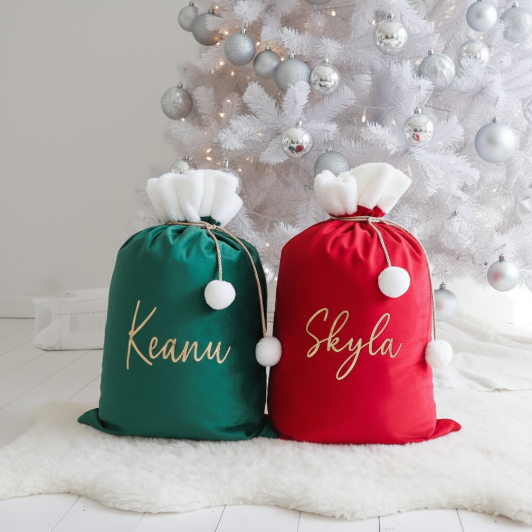 Velvet Christmas Sack - Green