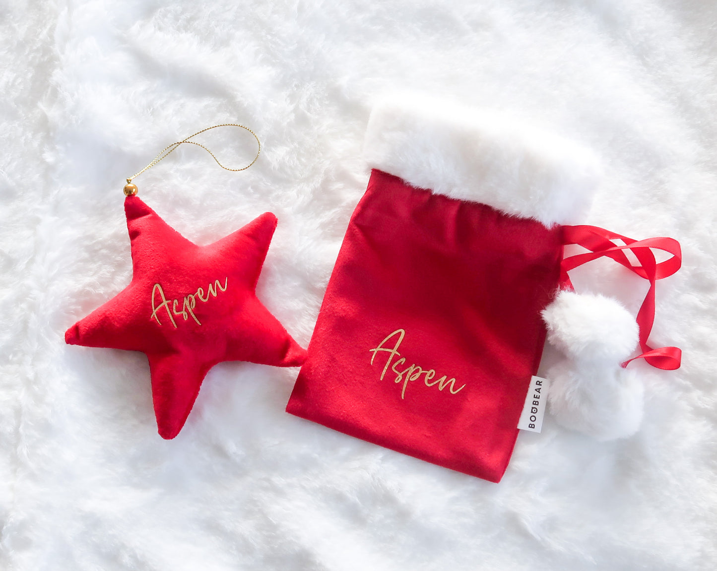 Velvet Star Plush Ornament - Red