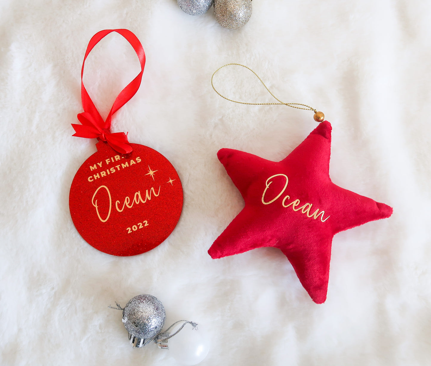 Velvet Star Plush Ornament - Red