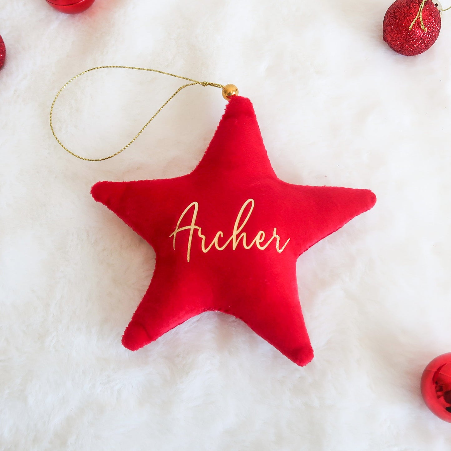 Velvet Star Plush Ornament - Red