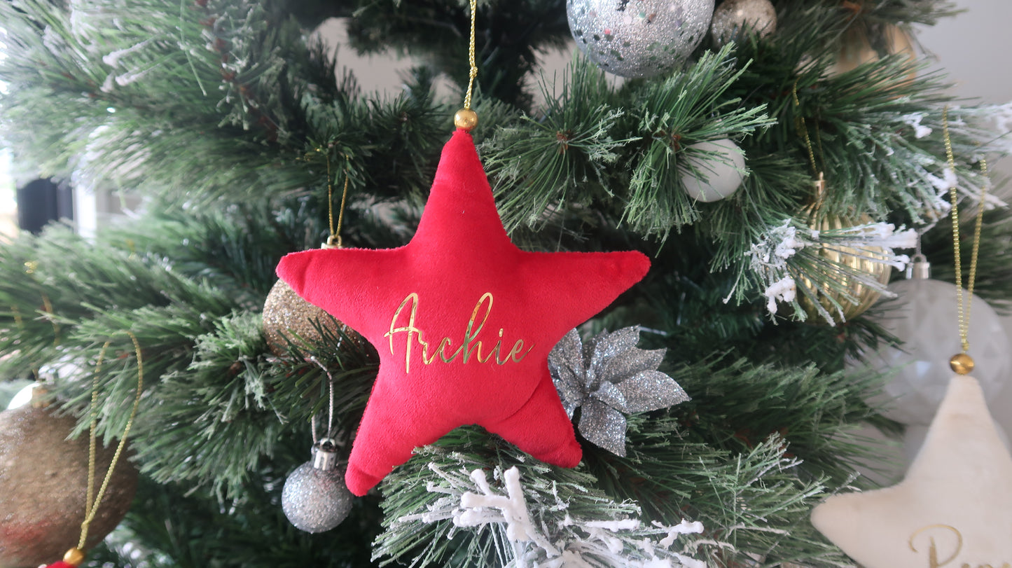 Velvet Star Plush Ornament - Red