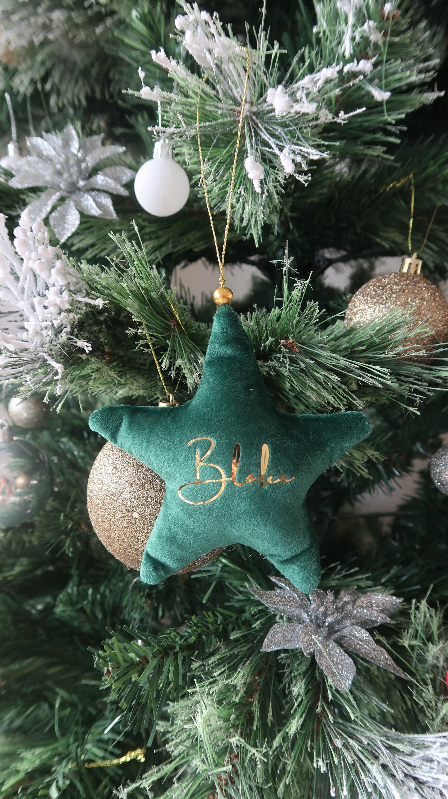 Velvet Star Plush Ornament - Green