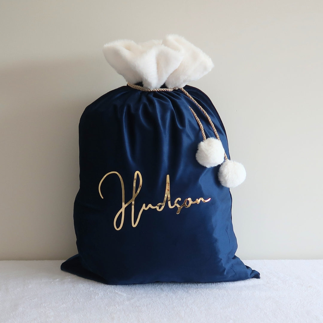 Velvet Christmas Sack - Blue