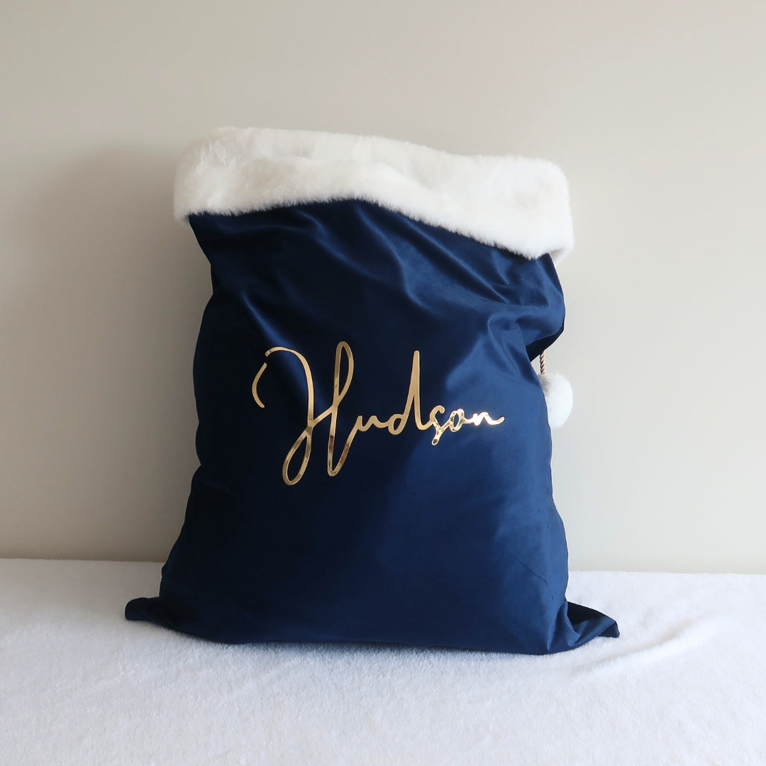 Velvet Christmas Sack - Blue
