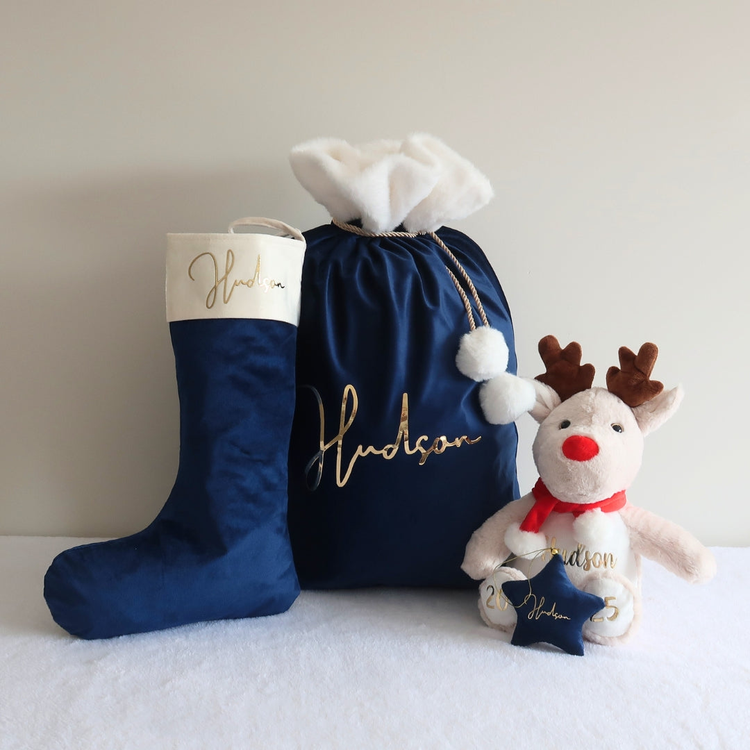 Velvet Christmas Sack - Blue