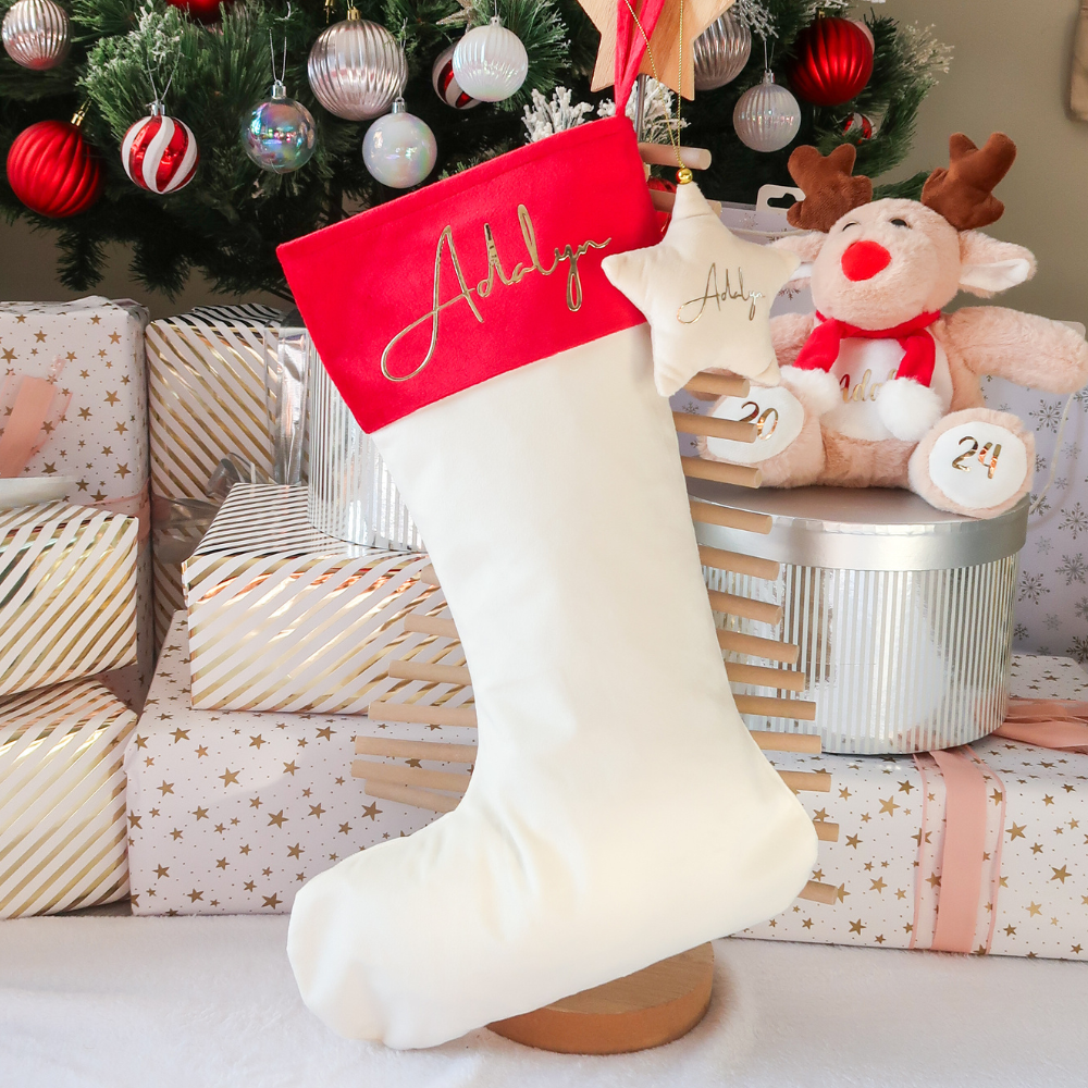 Velvet Christmas Stocking - Cream