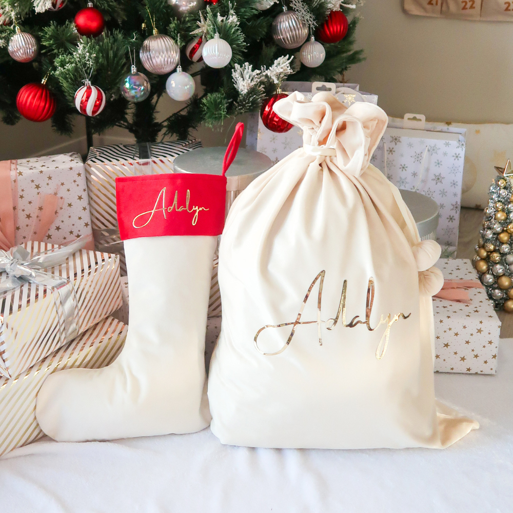 Velvet Christmas Stocking - Cream