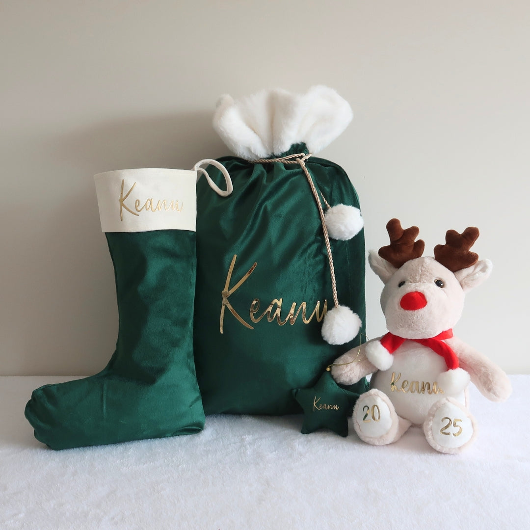 Velvet Christmas Sack - Green