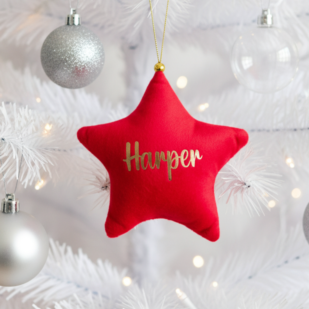 Velvet Star Plush Ornament - Red