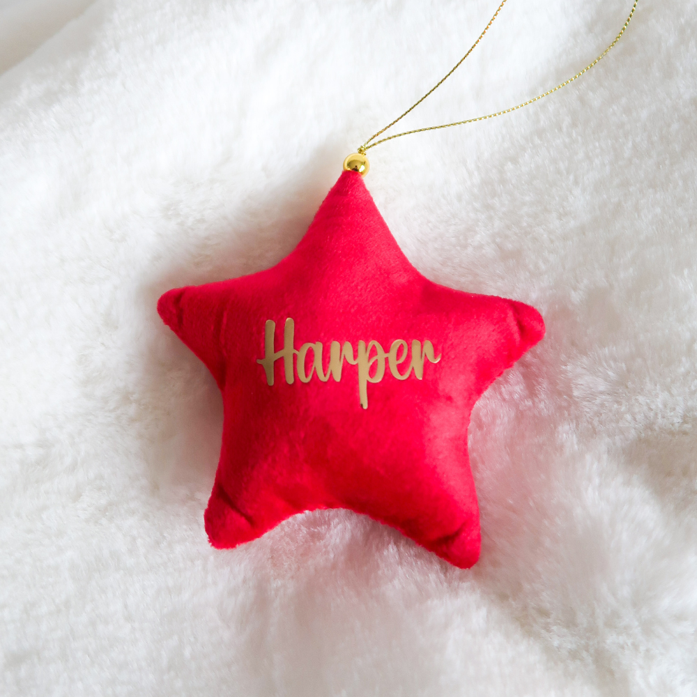 Velvet Star Plush Ornament - Red