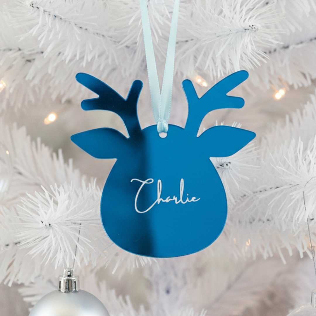 Luxe Reindeer Christmas Bauble - Blue
