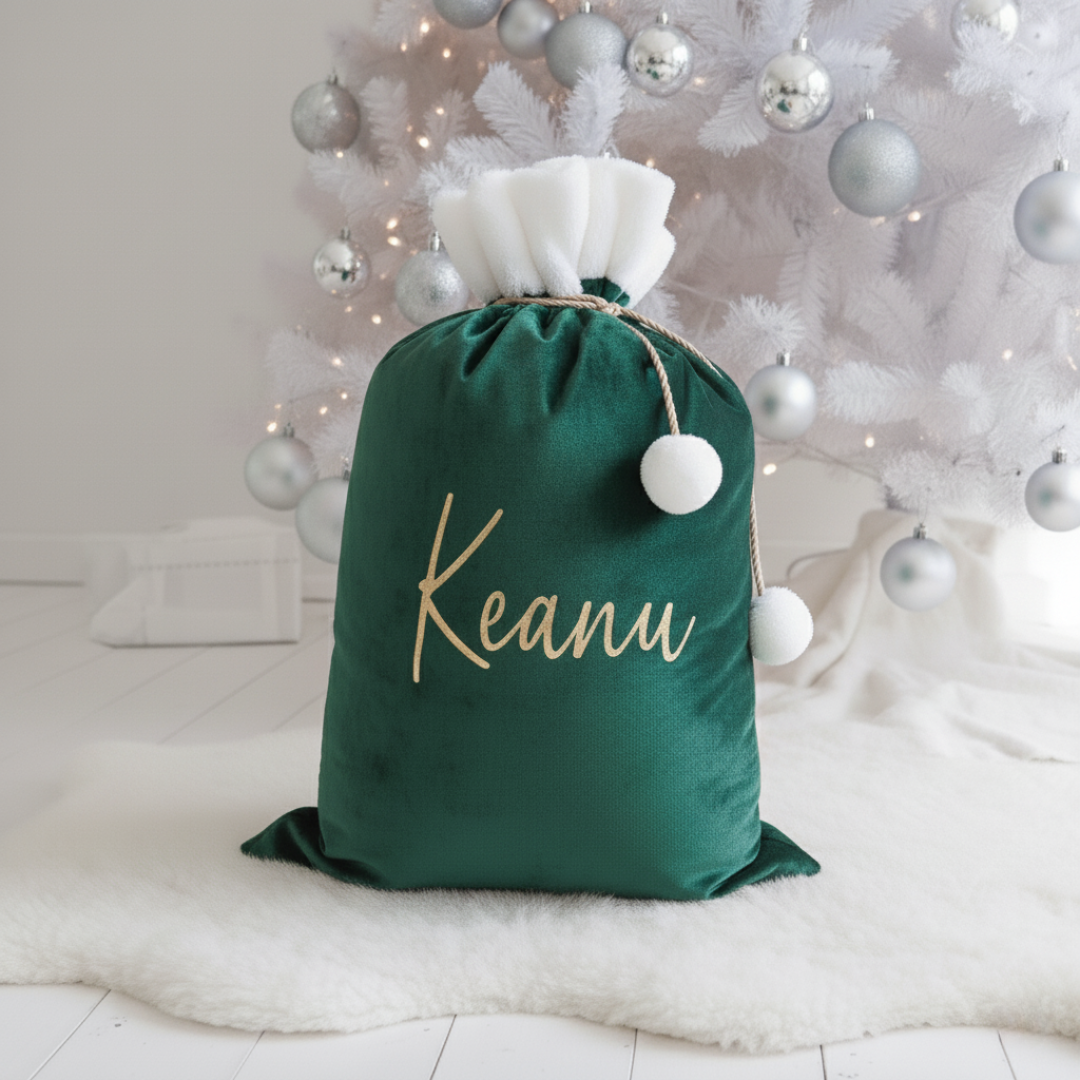 Velvet Christmas Sack - Green