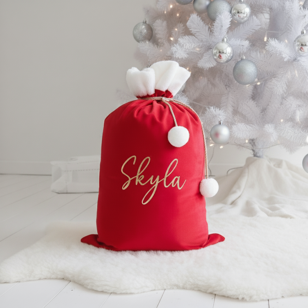 Velvet Christmas Sack - Red