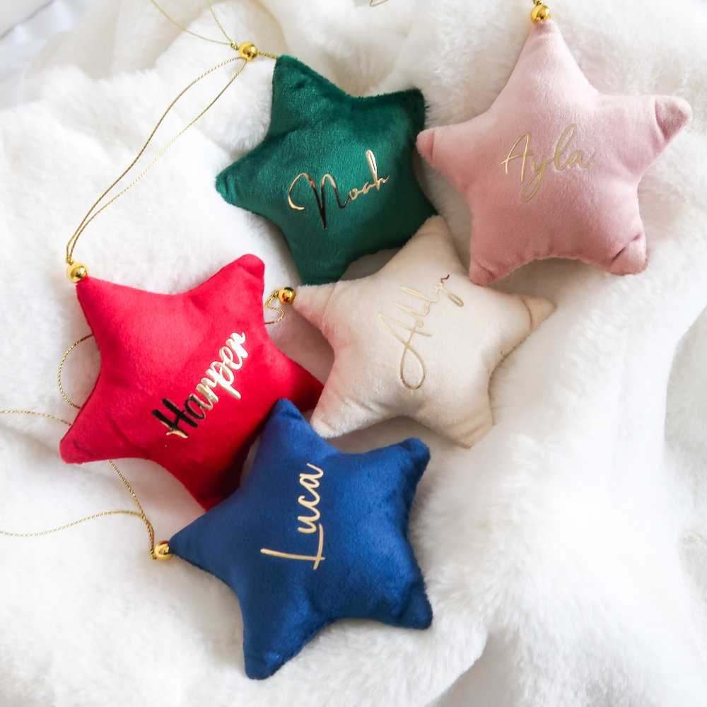 Velvet Star Plush Ornament - Red