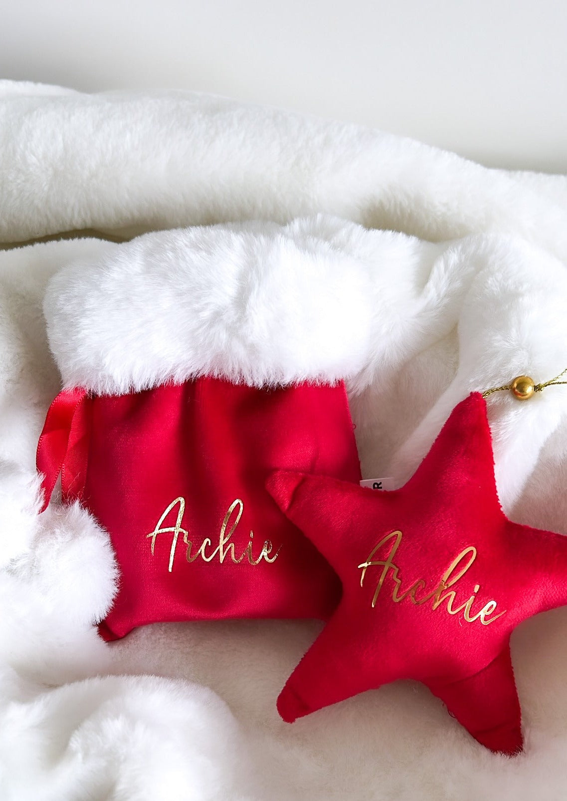 Velvet Star Plush Ornament - Red