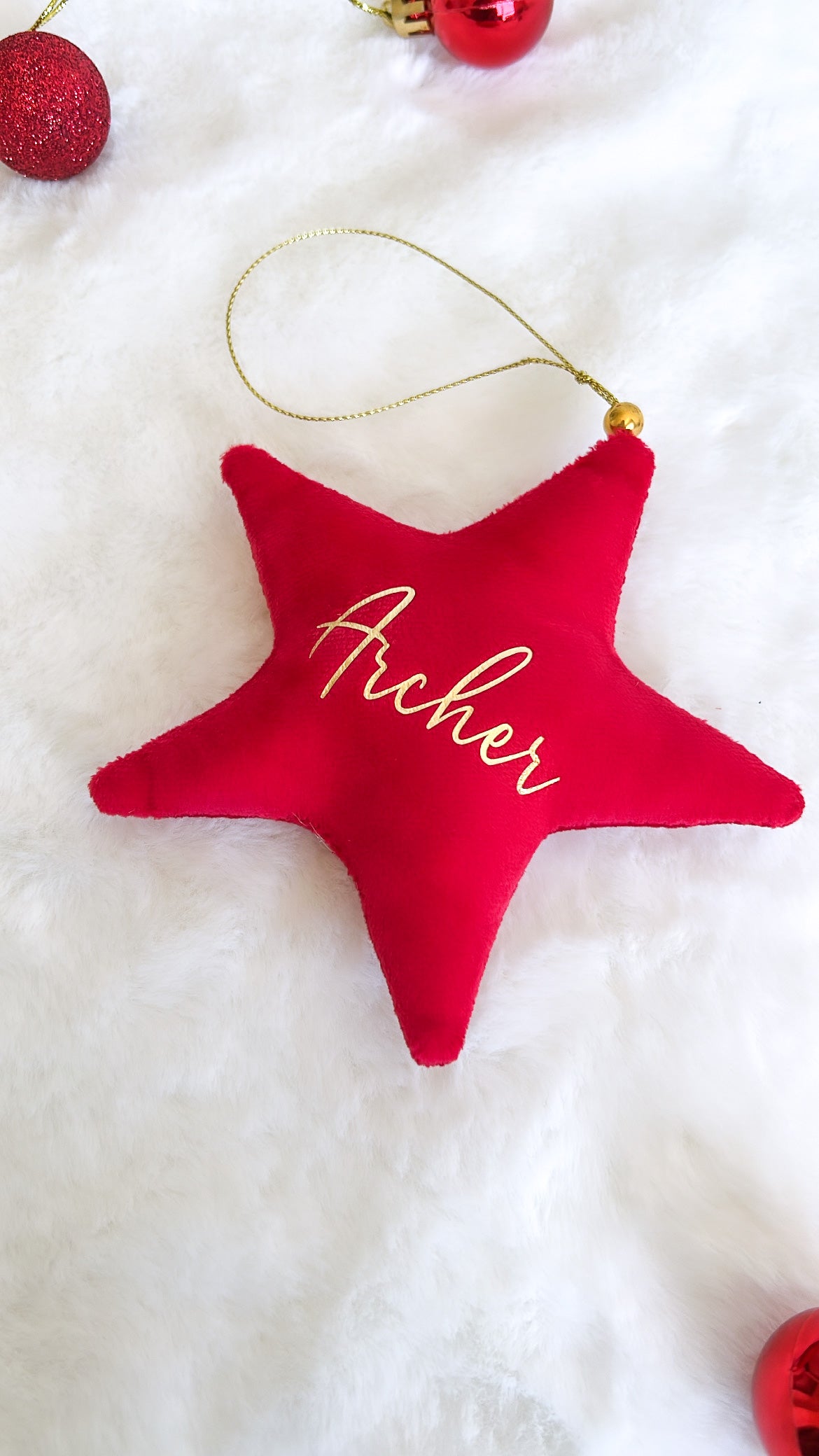 Velvet Star Plush Ornament - Red