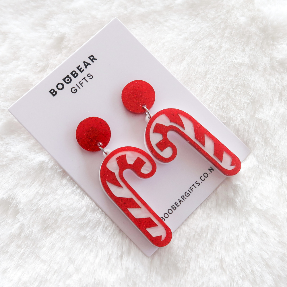 Candy Cane Christmas Drop Earrings