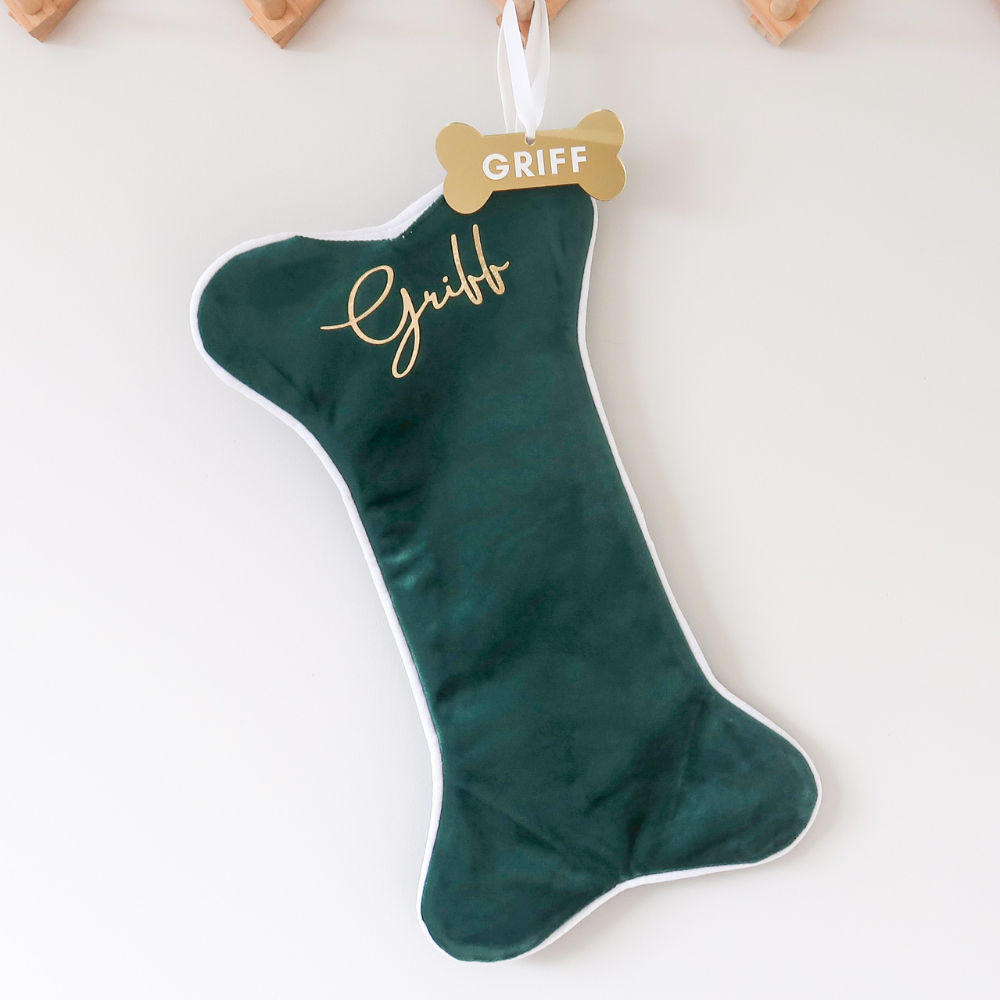 Velvet Dog Bone Christmas Stocking - Green