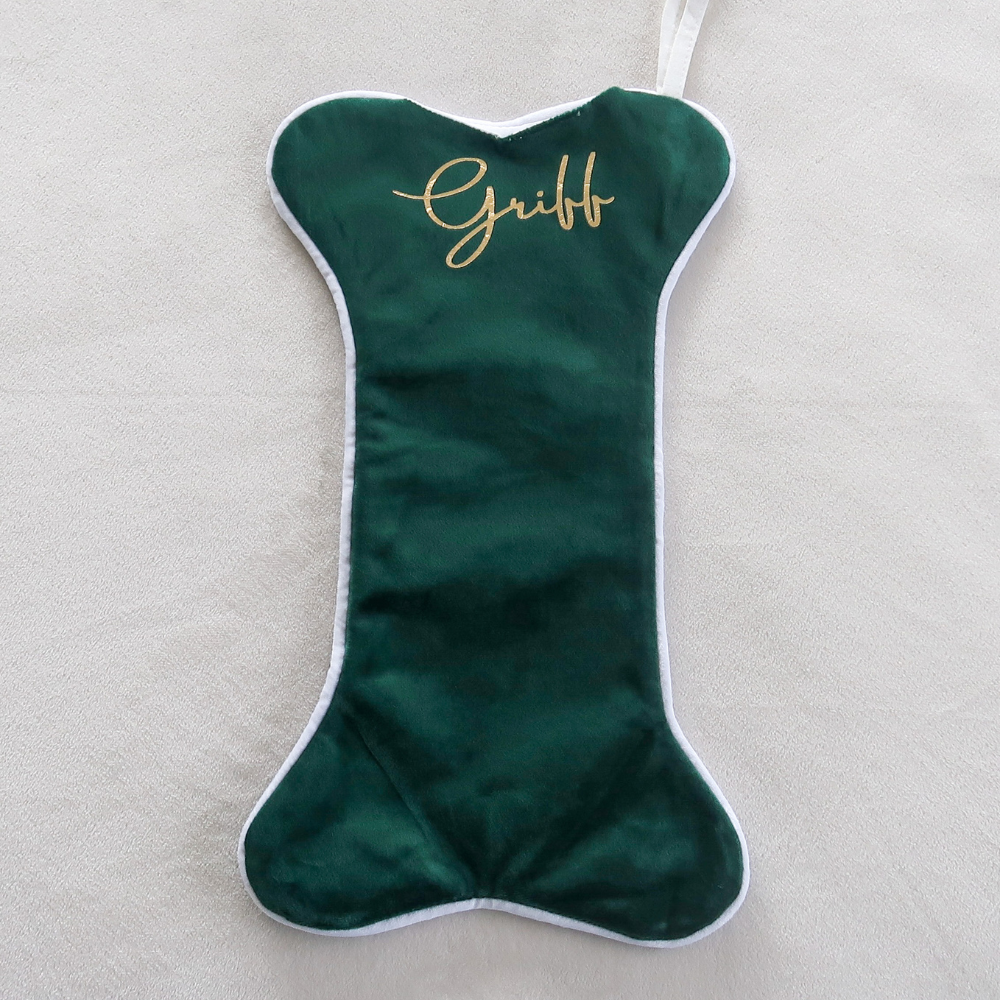 Velvet Dog Bone Christmas Stocking - Green
