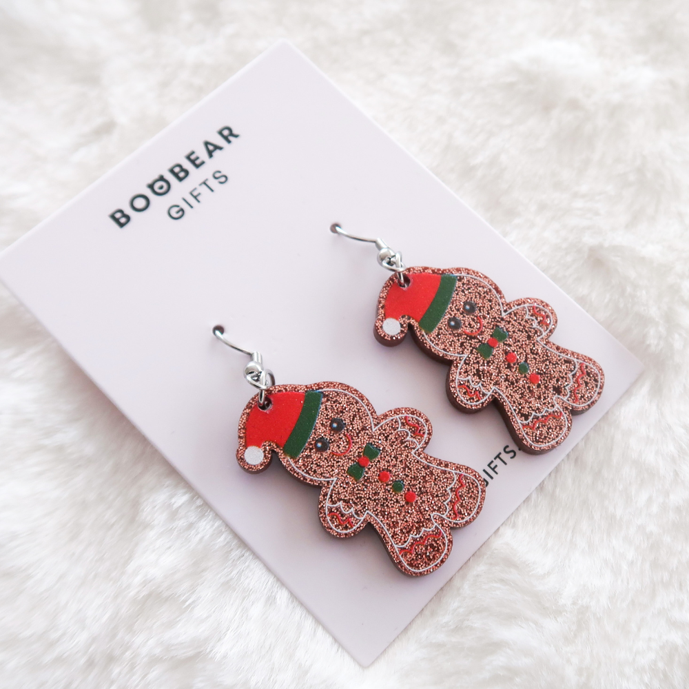Gingerbread Man Christmas Drop Earrings