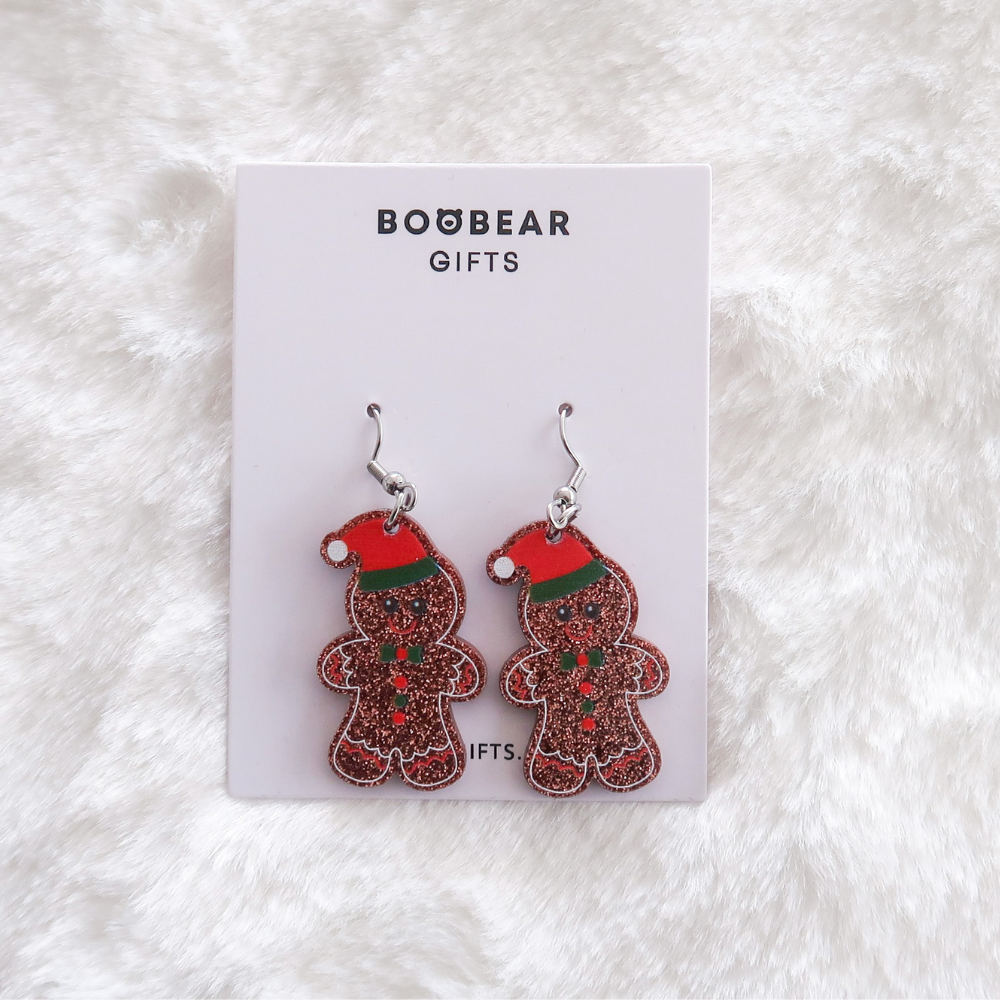 Gingerbread Man Christmas Drop Earrings