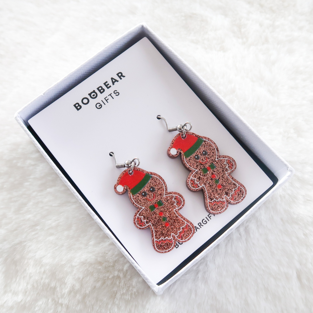 Gingerbread Man Christmas Drop Earrings