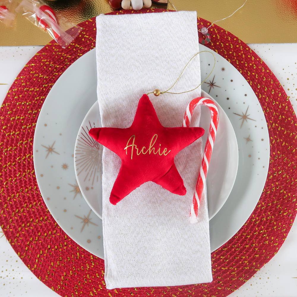 Velvet Star Plush Ornament - Red