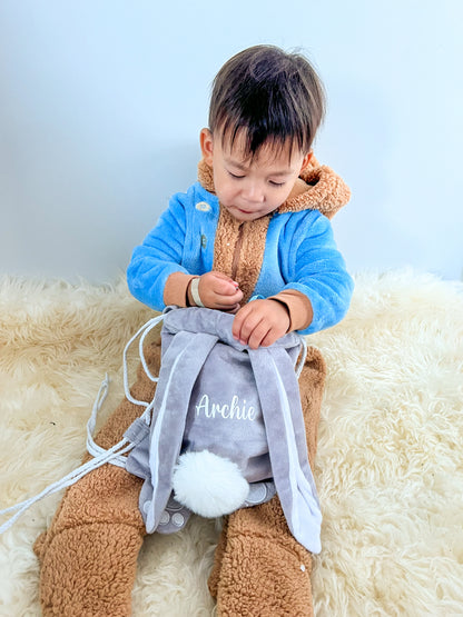 Personalised Bunny Drawstring Bag - Grey