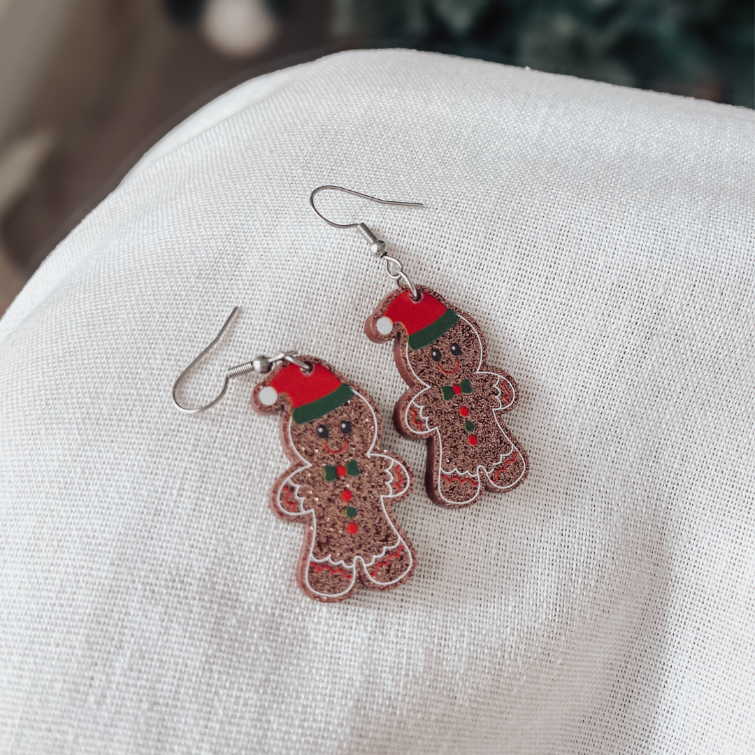 Gingerbread Man Christmas Drop Earrings