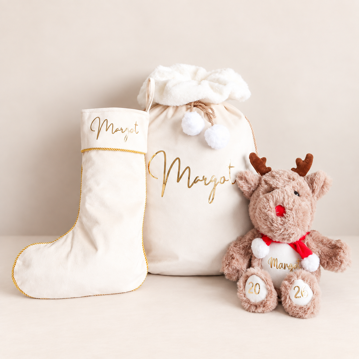 Velvet Christmas Sack - Cream