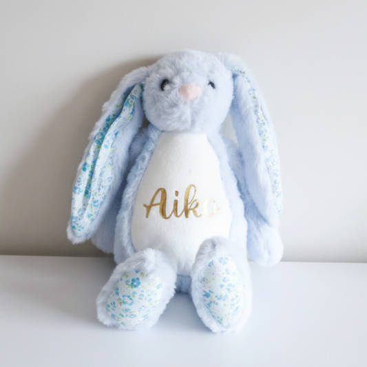 Personalised Plush Bunny - Floral Blue