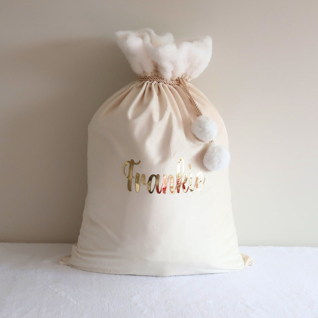 Velvet Christmas Sack - Cream