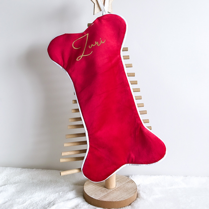 Velvet Dog Bone Christmas Stocking - Red