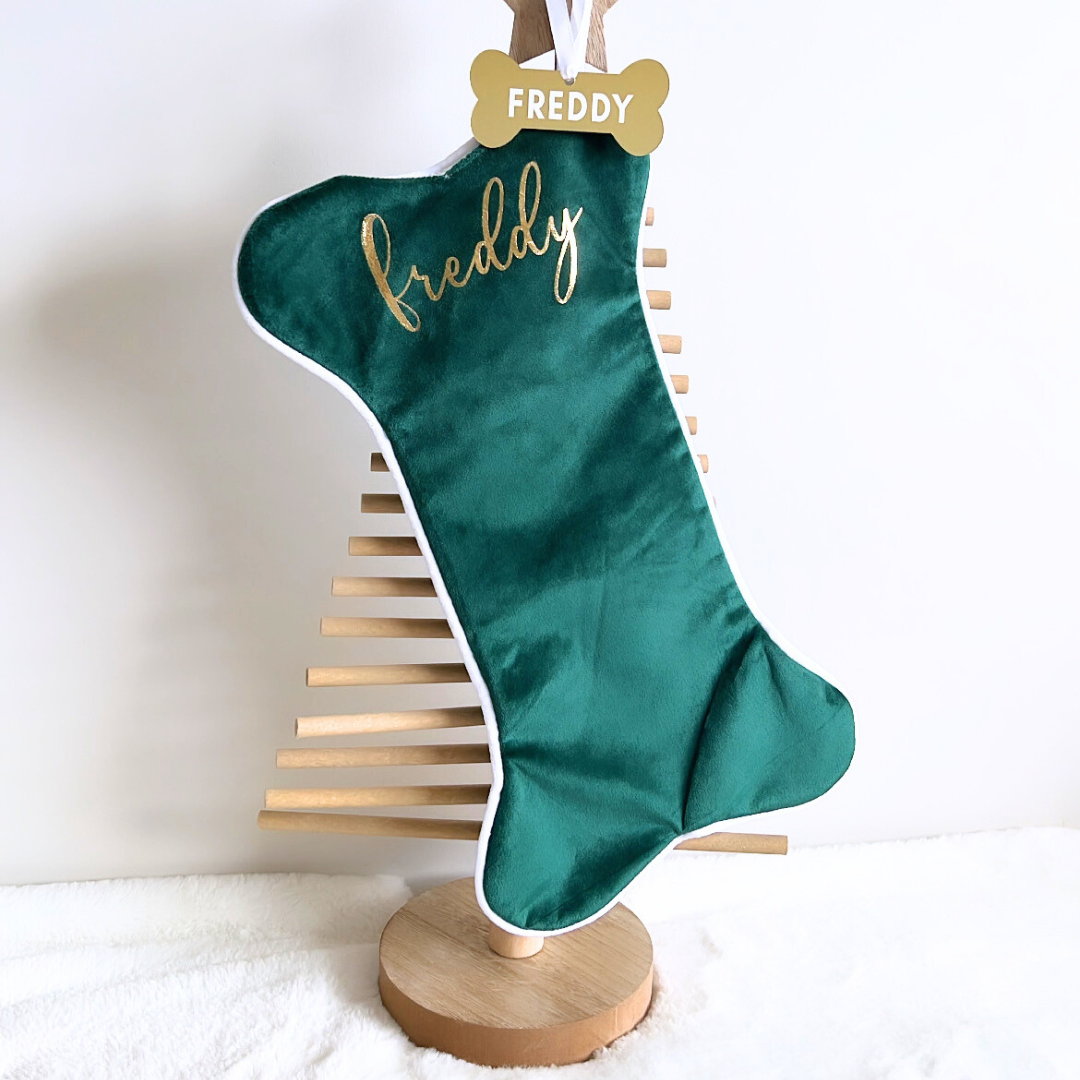 Velvet Dog Bone Christmas Stocking - Green