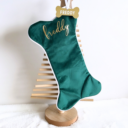 Velvet Dog Bone Christmas Stocking - Green