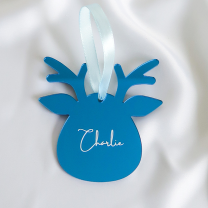 Luxe Reindeer Christmas Bauble - Blue