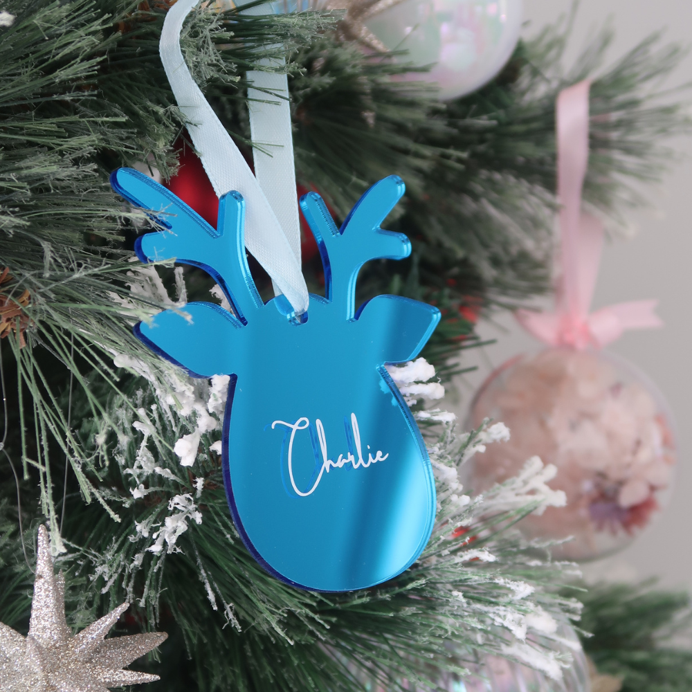 Luxe Reindeer Christmas Bauble - Blue