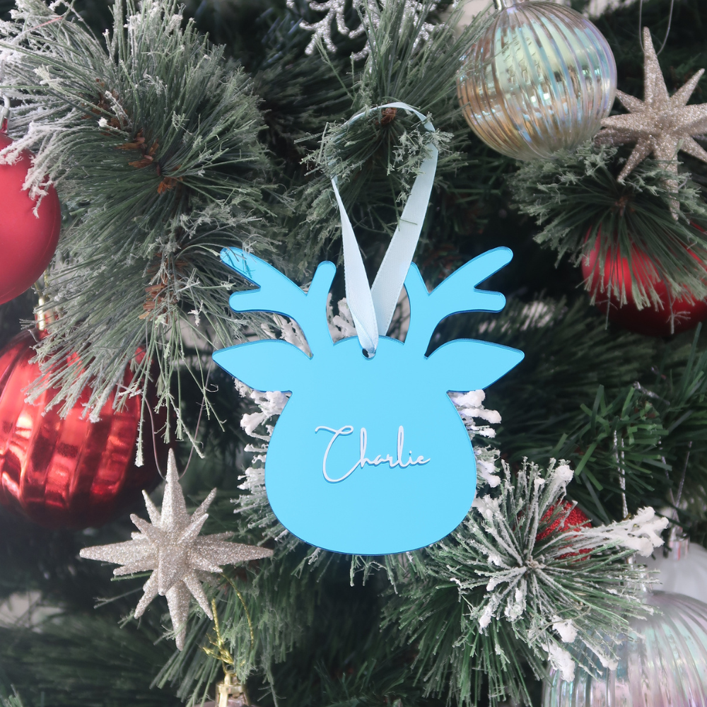 Luxe Reindeer Christmas Bauble - Blue