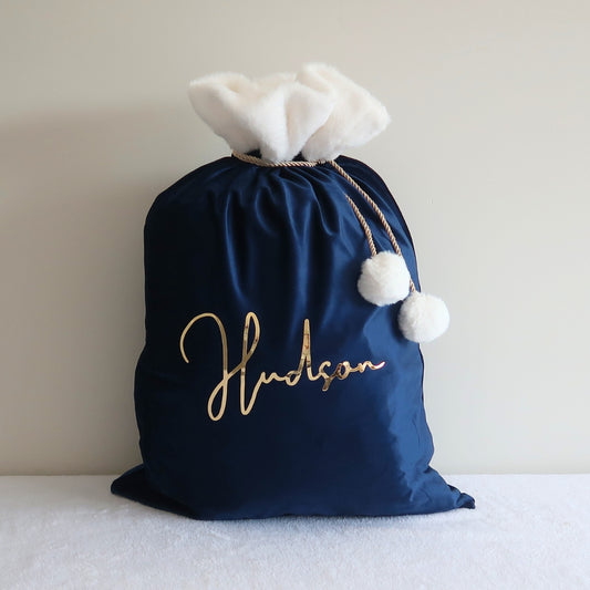Velvet Christmas Sack - Blue