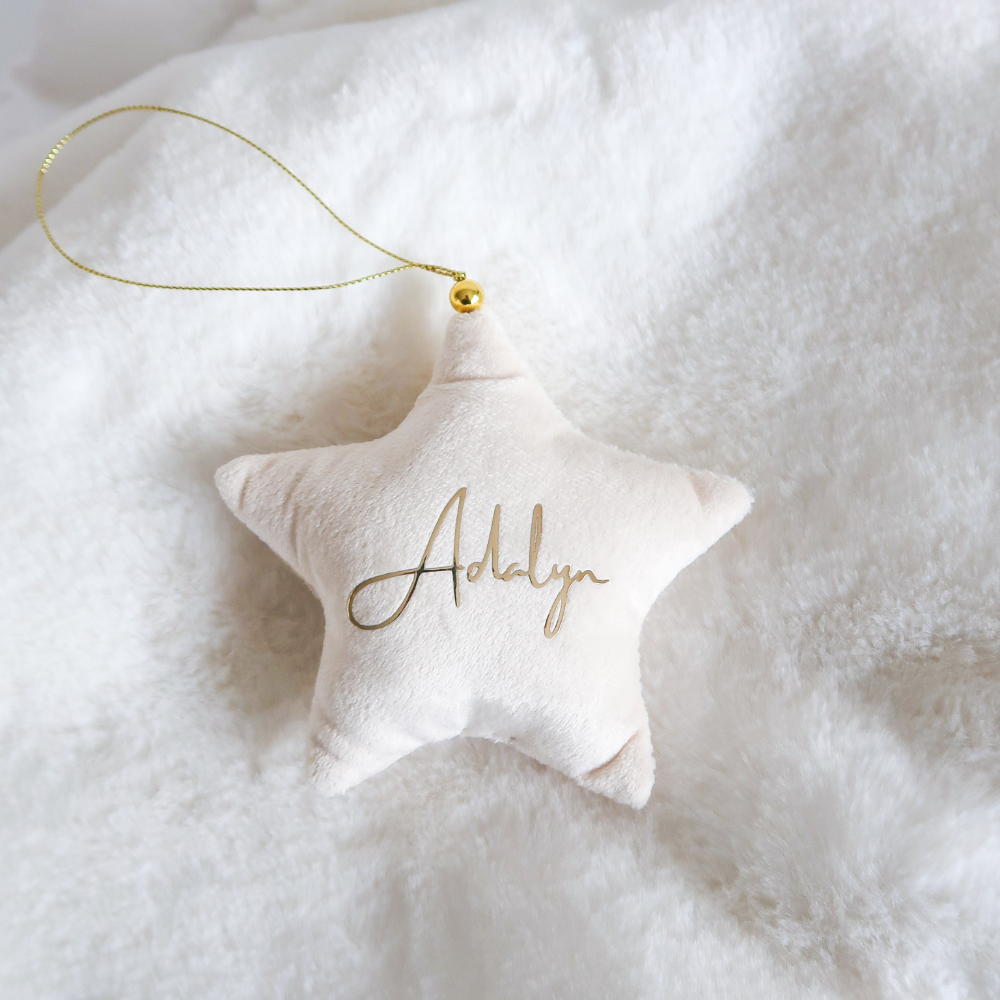 Velvet Star Plush Ornament - Cream