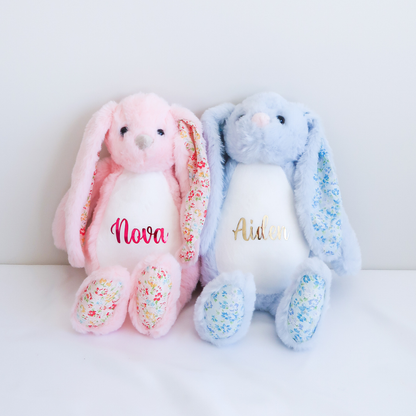 Personalised Plush Bunny - Floral Blue