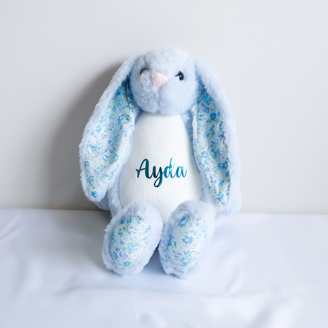 Personalised Plush Bunny - Floral Blue