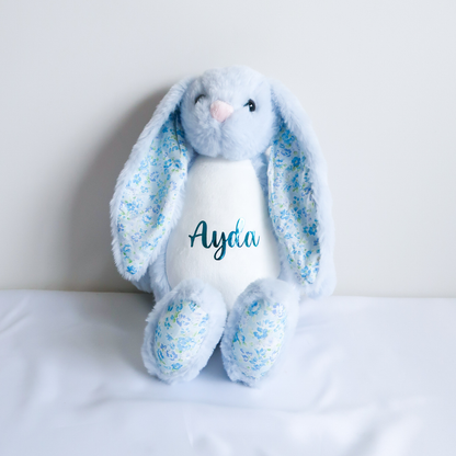Personalised Plush Bunny - Floral Blue