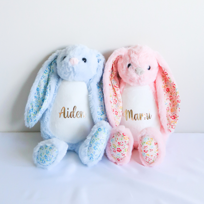 Personalised Plush Bunny - Floral Blue