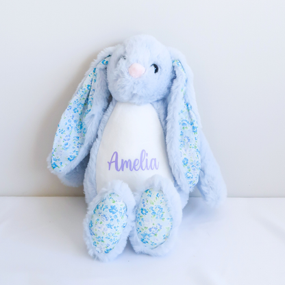 Personalised Plush Bunny - Floral Blue