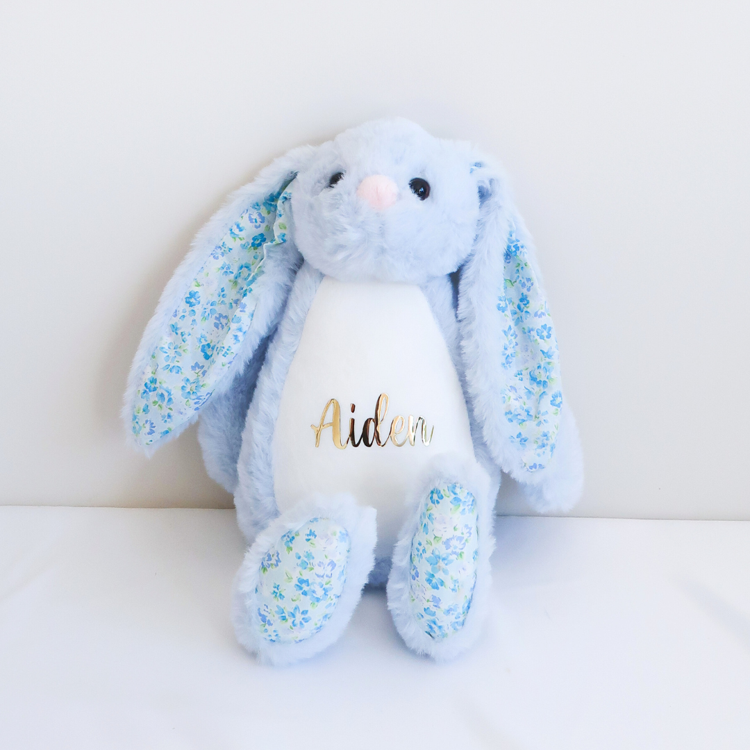 Personalised Plush Bunny - Floral Blue