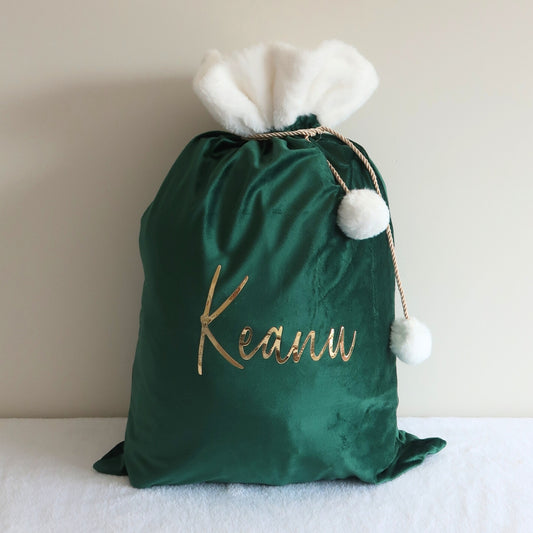Velvet Christmas Sack - Green