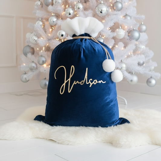 Velvet Christmas Sack - Blue