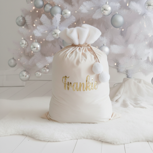 Velvet Christmas Sack - Cream