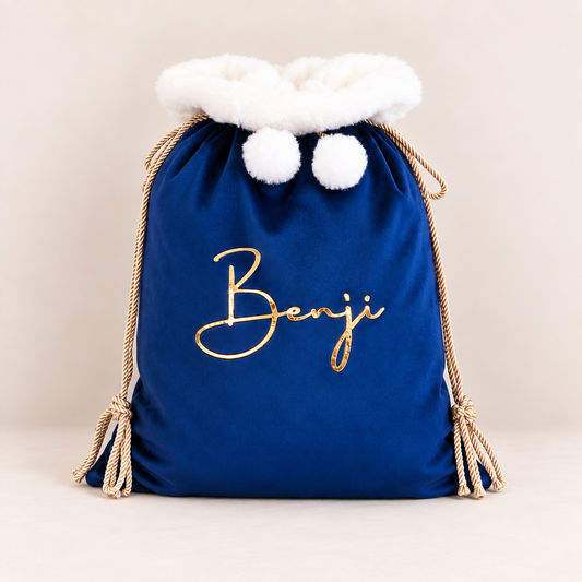 Velvet Christmas Sack - Blue